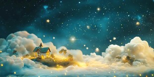 梦幻云端小屋的星空之夜