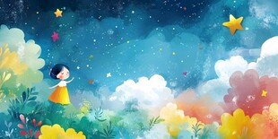 女孩在梦幻星空下的奇幻世界