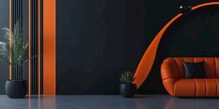 现代简约风橙色沙发室内一角