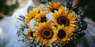 新娘手中的向日葵清新花束