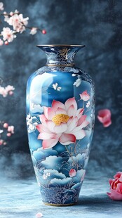 青花荷花纹精美陶瓷花瓶