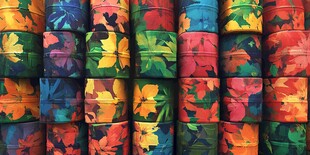 多彩花卉图案布料堆叠