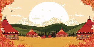 草原蒙古包与壮丽山景