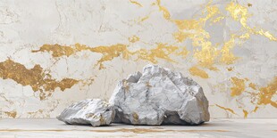 金纹背景下的灰白岩石