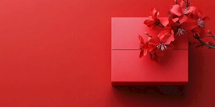 红色礼盒配娇艳红花