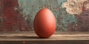 红色鸡蛋置于复古木桌上