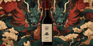 龙纹背景下的高端红酒