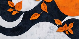 秋叶装饰的黑白波浪背景