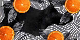 黑白背景上的鲜橙切片