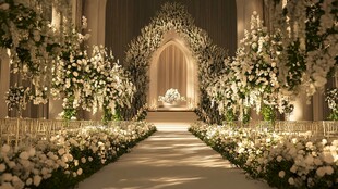 浪漫纯白婚礼仪式通道布置