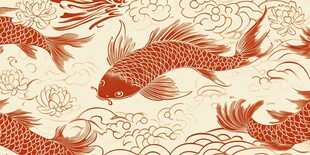 中式锦鲤瑞花纹样图案