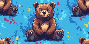 可爱棕熊图案 蓝色背景风