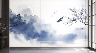 中式水墨山水客厅背景墙