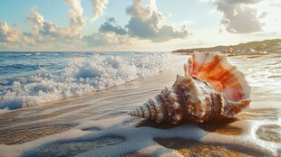 海边沙滩上的美丽海螺