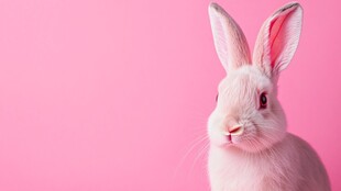 粉色背景下的可爱白兔