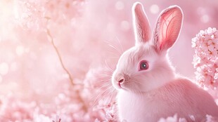 粉萌小兔置身浪漫繁花中