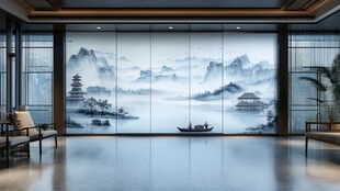 中式山水屏风装饰的雅致空间