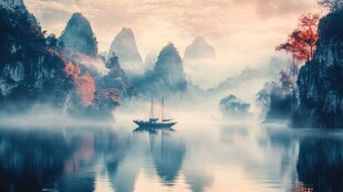 江上孤舟 山水间的诗意画卷