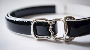 黑色漆皮双环扣时尚腰带