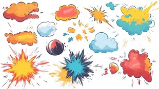 多彩爆炸云与光效元素集合