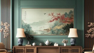 中式客厅之雅致山水挂画
