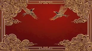 中式红底金纹双鹤祥瑞图