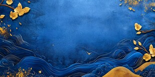 蓝金中式风海浪花卉背景图
