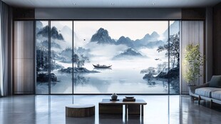 中式客厅的山水诗意背景墙