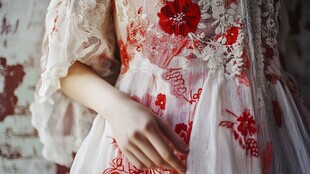 古风印花裙装手部特写