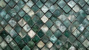 复古绿菱格瓦片墙面纹理