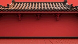 中式红墙古建筑屋顶一角