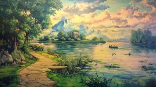 湖畔小径 自然梦幻风光画卷