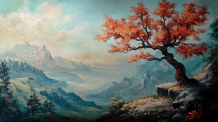 秋景独树绘就山间诗意