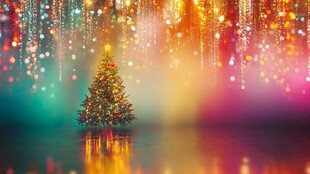 梦幻圣诞树与缤纷灯光