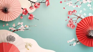 中式风纸扇与烂漫花枝