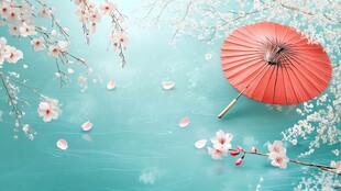 古风红伞落英背景图