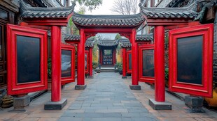中式庭院红屏古建筑景观