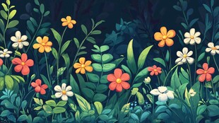 梦幻花卉绿植插画风景