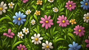 缤纷花丛中的多彩小花