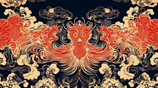 中式瑞兽云纹传统图案