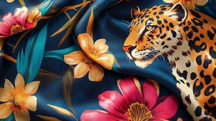 豹纹花卉丝绸图案艺术