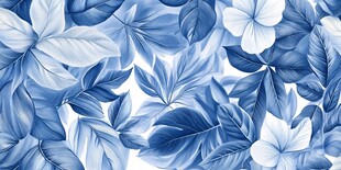 蓝调花卉叶子图案背景