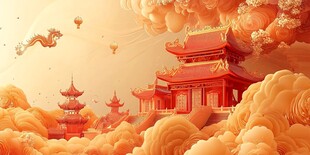 梦幻中式云海中的古典建筑