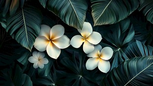 热带绿叶中的素馨花绽放