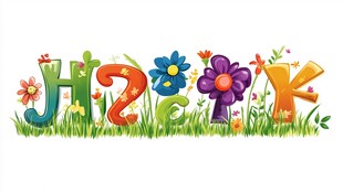 多彩花草字母装饰图案