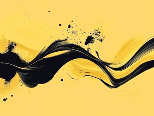黄底黑墨流动艺术画面