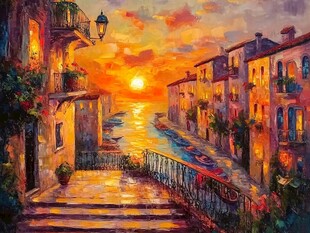 夕阳下的浪漫海滨街道