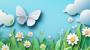 春日纸艺风景 蝴蝶与雏菊