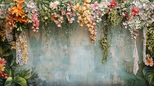 浪漫花卉装饰的梦幻背景墙