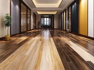 宽敞明亮的木质走廊空间